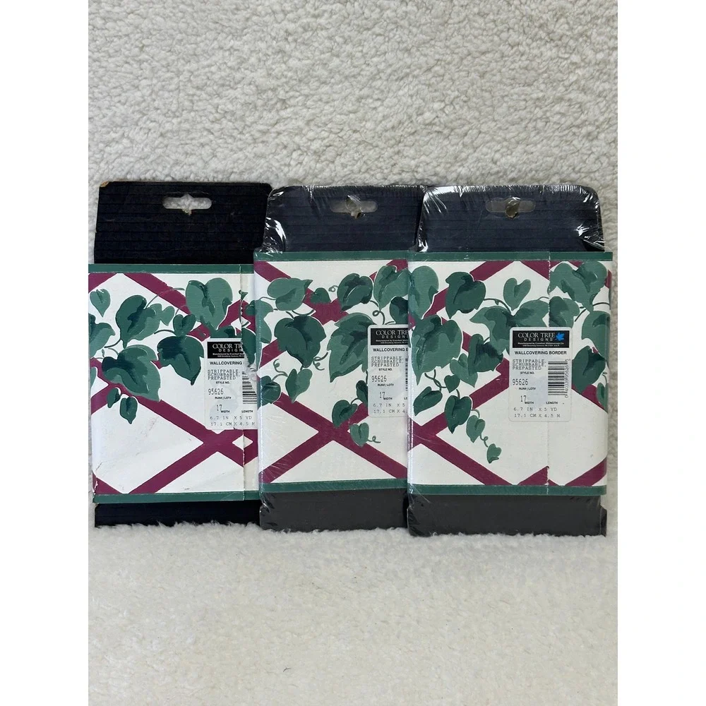 Color Tree Designs Wallcovering Border Ivy Trellis Green Magenta 95626 3 Packs
